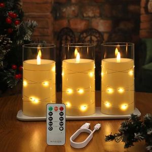 EXTSUD 3 stuks led-kaarsen met lichtketting en timer, oplaadbare led-kaarsen met afstandsbediening, vlamloze led-kaarsen voor woning, decoratie, Kerstmis, verjaardag, wit