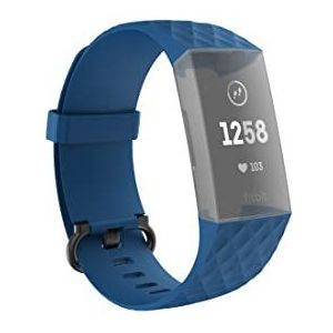 Hama Fitbit horlogeband 22 mm (verstelbare reservearmband voor smartwatch Fitbit Charge 3 en Charge 4, Fitbit armband om te vervangen, wisselarmband van TPU, roestvrijstalen gesp), blauw