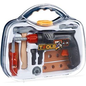 Relaxdays gereedschapskoffer kinderen - speelgoed gereedschap - boormachine - hamer