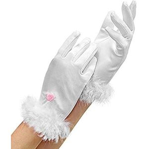 Widmann 34321 - Satijnen handschoenen met Marabou-afwerking, voor meisjes, glamour, ballerina, prinses, koningin, carnaval, één maat, witte kleur