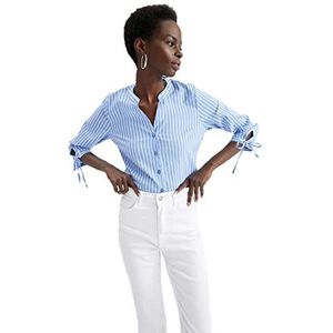 DeFacto Shirt met lange mouwen voor dames, 3/4 mouwen, hemdblouse voor dames, bovenstuk, vrijetijdskleding, blauw, XXL