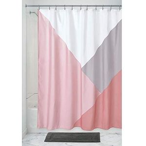 iDesign Colorblock Douchegordijn, groot badgordijn van polyester, roze