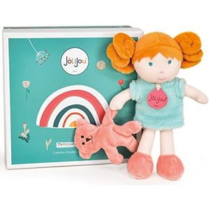 Jolijou - Mijn eerste zachte groene pop - Miss Mint - Geschenkdoos - 21 cm - Oranje Bouclettes om te hanteren - Met knuffeldier beer - cadeau-idee voor geboorte meisje - JJ6003
