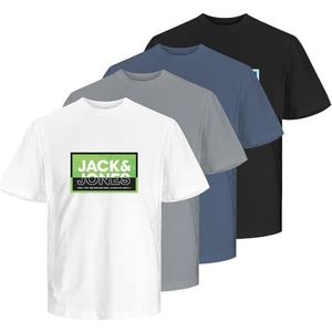 JACK&JONES JUNIOR T-shirt voor jongens, Hoge Maat/Pakket: Wit Zwart + Steen Silex, 128 cm
