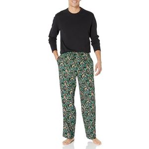 Amazon Essentials Flanellen pyjama voor heren (verkrijgbaar in groot en lang), zwarte folkloric-set, 6XL Plus