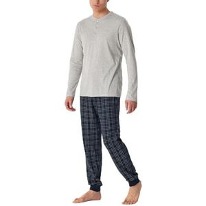 Schiesser Lange herenpyjama met knoopsluiting, warme katoenen interlock-pyjamaset, Grijze smelt., 64