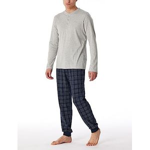 Schiesser Lange herenpyjama met knoopsluiting, warme katoenen interlock-pyjamaset, Grijze smelt., 64