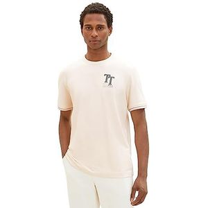 TOM TAILOR Basic T-shirt voor heren met kleine print, 18592-vintage beige, L, 18592-vintage beige, L