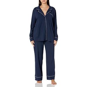 Amazon Essentials Dames katoenen modaal shirt met lange mouwen en lange broek pyjamaset (verkrijgbaar in grote maten), marineblauw, L