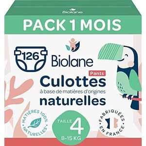 BIOLANE - luiers, maat 4 (8-15 kg), lekt niet voor 12 uur, verpakking 1 maand, 126 luierbroekjes, milieuvriendelijk, gemaakt in Frankrijk