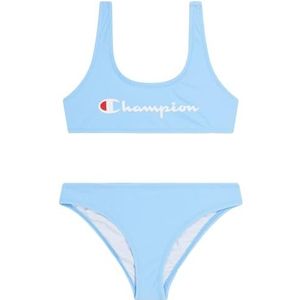 Champion Legacy Icons Swimwear W - stretch mat nylon contrast-logo tweedelig kostuum, lichtblauw, 13-14 jaar voor meisjes en meisjes SS24, Hemelsblauw, 13-14 Jaar