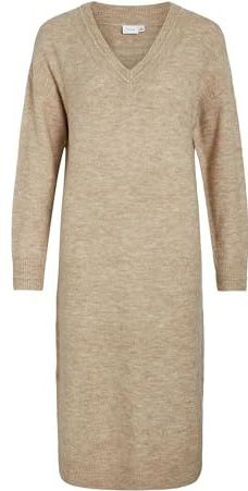 VIMA - V-hals L/S Knit Jurk - Natural Melange - Tricot Jurken