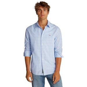 Tommy Jeans Heren Poplin Geruit Regular Fit Shirt, Blauw (Sweet Blue Small Check), XS