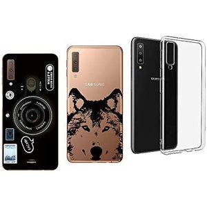 Novago Compatibel met Samsung Galaxy A7 2018 (SM-A750) Pack van 3 schokbestendige transparante siliconen hoesjes met kwaliteit Print (Pack #3)