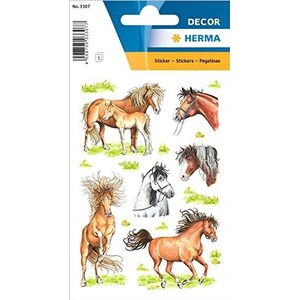 HERMA 3307 Dierstickers voor kinderen, getekende paarden (18 stickers, papier, mat) zelfklevend, permanent hechtend motief etiketten voor meisjes en jongens, kleurrijk