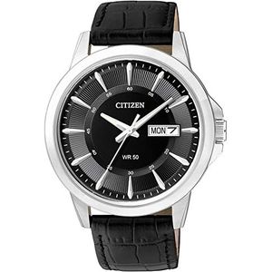 Citizen Heren analoog kwartshorloge met lederen armband BF2011-01EE, zwart, zwart, Eén maat, armband