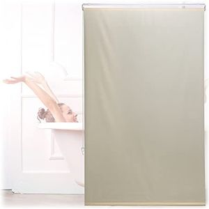 Relaxdays douche rolgordijn, 100x240 cm, gordijn voor badkuip, waterafstotend, plafond & raam, beige