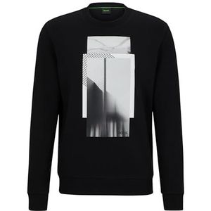 BOSS Heren Salbo 1 sweatshirt van katoenmix met grafische logo-strepen, zwart 2, XXL
