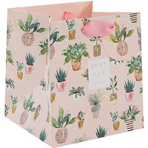 Glick Luxe geschenkzak voor planten, bloemengeschenkzak, plantengeschenkzak, geschenkverpakking, roze en meerkleurig, 180 x 200 uur x 180 mm