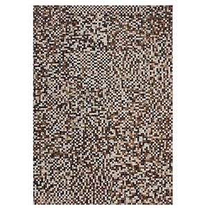 One Couture Lederen tapijt patchwork design lederen tapijt bruin ivoor zwart, maat: 90cm x 160cm
