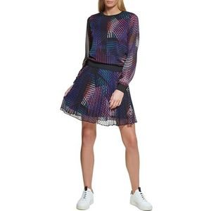 DKNY Dames Cropped Elevate Sheer Sleeve Sportswear Top Pullover, zwart (multi), L