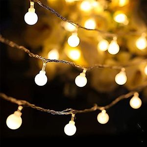 Led-lichtsnoer met ballen, kerstdecoratie, 5 m, 50 leds, warm wit met stekker, 8 modi en merkfunctie, waterdicht, kerstverlichting, decoratie voor buiten en binnen, voor feest, tuin, balkon