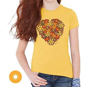 DelSol Youth Girls Crew Tee - I Heart Flowers, Butter T-Shirt - Changes van Purple naar levendige kleuren in The Sun - 100% Combed, ringgesponnen katoen, korte mouw - Maat YS