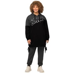 Ulla Popken Dames Long-Sweat Satijnen Lint Veters Smile, Gedeeld Sweatshirt, zwart, 42-44 grote maten