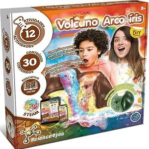 Science4you Vulkaan regenboog: maak een vulkaan die in het donker oplicht, voor kinderen, vulkaanspellen + 12 experimenten voor kinderen van 8 jaar en oud, educatief speelgoed, cadeaus voor jongens en
