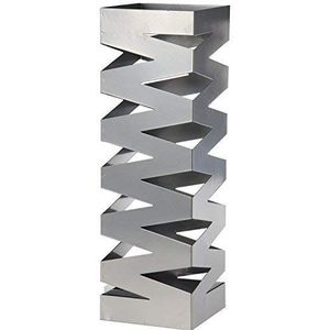 DRW Vierkante paraplustandaard zilver zigzag met haken voor kleine paraplu's 15,5 x 15,5 x 49 cm