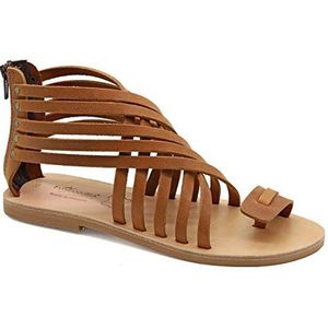 donker bruin 42 Emmanuela Gladiator lederen sandalen met ritsschoenen, hoge kwaliteit Griekse handgemaakte zomer schoenen, teenring platte sandalen, boho chic sandalen