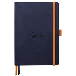 RHODIA 117808C Notitieboek, Bullet Journal, Goalbook, nachtblauw, A5, 14,8 x 21 cm, gestippeld, 240 pagina's, lichtbruin papier, 90 g/m², 2 banden, elastische sluiting, kunstleer