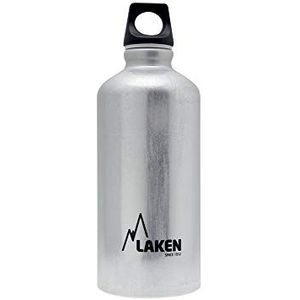 LAKEN Futura waterfles met smalle mond, enkelwandige lichtgewicht aluminium BPA-vrij, lekvrije schroefdop, 0,6 l, aluminium