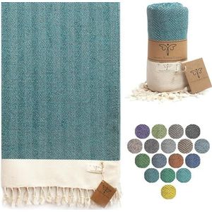 Smyrna Originele Turkse sierdeken visgraatserie | 100% katoen, 127 x 152 cm | vintage boho-dekens voor bank, bank, boerderij en woondecoratie | Lichtgewicht en superzacht (petrol)