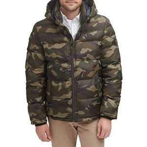 Tommy Hilfiger Klassieke donsjack met capuchon voor heren (standaard en groot en lang) alternatieve buitenkledingjas, Olijf Camouflage, XXL