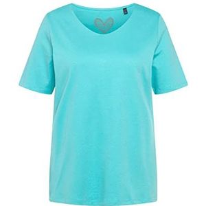 Ulla Popken Dames, dubbellaags, slank, ronde hals, lange mouwen T-shirts, turquoise, 46/48 NL