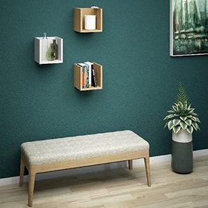 Homemania Santa Rek, boekenkast, kubus, voor muur, eiken, wit, hout, 25 x 25 x 25 cm