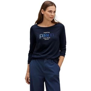 Street One Dames T-shirt 3/4 mouw met tekst, blauw (deep blue), 38