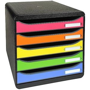 Exacompta - ref. 309798D - Ladebox - Bureau - kantoor BIG BOX PLUS met 5 laden voor A4+ documenten - Afmetingen: Diepte 34,7 x Breedte 27,8 x Hoogte 27,1cm - Zwart/Harlekijn