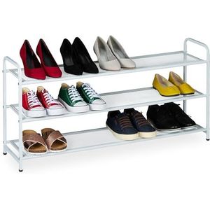 Relaxdays schoenenrek wit - metaal - 100 cm breed - opbergrek schoenen voor 12 paar - hal