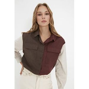 Trendyol Dameshemd met kleurblok, lange mouwen, regular, bruin, 36