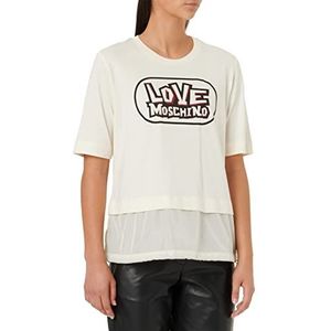 Love Moschino Dames Regular Fit Lange Mouwen Skate Print Nylon Insert On Bottom of The Garment Closed by Drawstring T-shirt, crème, 38