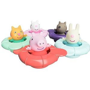 TOMY Toomies Peppa's Pool Party - 5 ringbekers met 5 Peppa Pig & Friends watersquirter, badspeelgoed + 18 maanden - badspeelgoed voor baby's en peuterbad