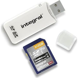 Integral SD-kaartlezer USB2.0 voor SD, SDHC, SDXC-geheugenkaarten, USB 2.0-geheugenkaartadapter, wit