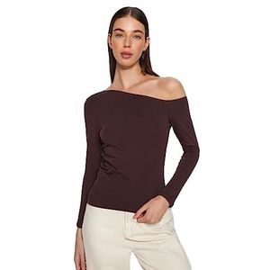 Trendyol Damesblouse met rechte lange mouwen, slank, bruin, XS