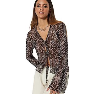 Trendyol Dames Regular fit Basic V-hals Knit Blouse, Zwart, S, Zwart, S