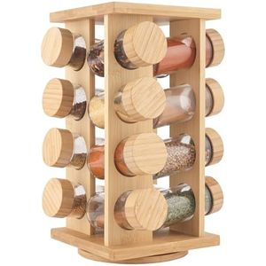 Salter BW12777EU7 Bamboo Spice Rack – Rotating Rack, 16 Jars Included & Screw Top Lids, Compact, Long Lasting Freshness, Spices & Seasonings, Countertop Spice Organiser, Spice Storage, Free Standing