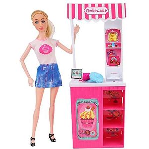 MELODY - Poppenverkoopster van gebak - Melody City - Mannequinpop - 070063 - Roze - Plastic - Figuur - Pop - Kinder speelgoed - Verjaardag - Kiosk - Vanaf 3 jaar