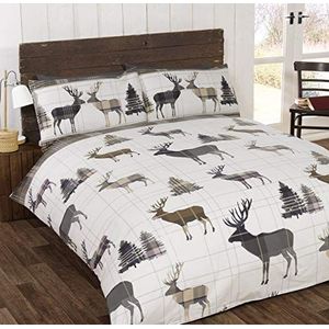 So Soft FlanStag Single Dekbedovertrek en Kussensloop Beddengoed Set Geborsteld Katoen Quilt Cover Natuurlijk, Grijs