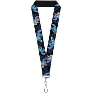 Buckle-Down Unisex-Adult's Lanyard-1.0-Stitch Snacking Poses Zwart/Blauw, Multi kleuren, One-Size, Meerkleurig, One Size